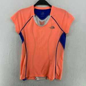 North Face T-Shirt Women Sz S Orange Blue Flight Series Flash Dry Running Fitted